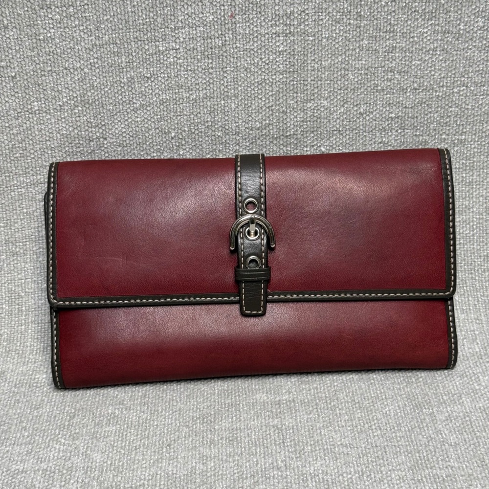 Coach Vintage Red Soho Leather Buckle Envelope Wallet Checkbook Burgundy Oxblood